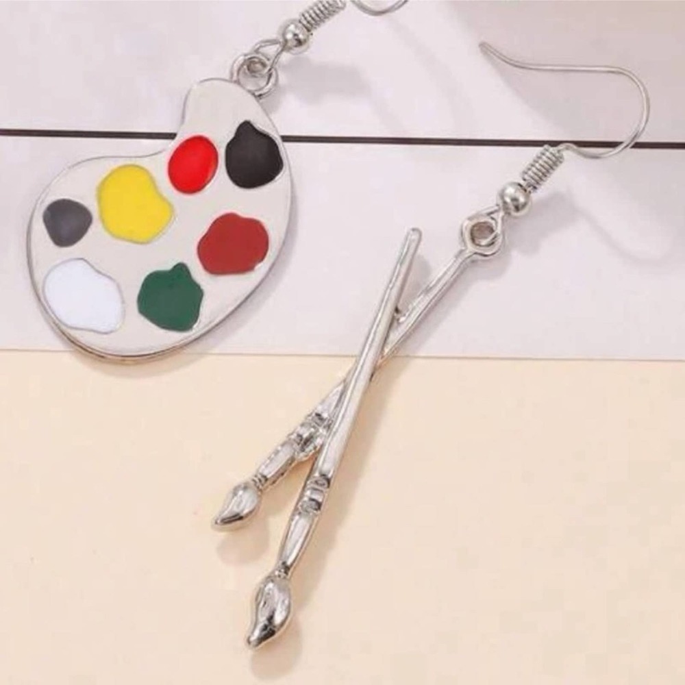 Palette and Paintbrush Mismatched Drop Earrings BRAND NEW - Picture 4 of 5